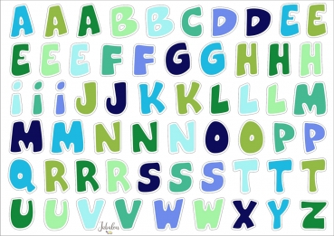Wasserfeste Aufkleber, DIN A5 - Buchstaben - blau/grün